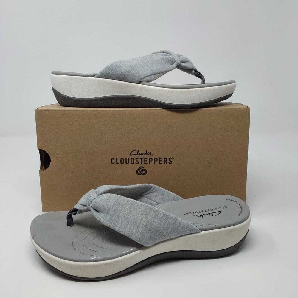 Clarks Cloudsteppers Arla Glison Womens 7 M Gray Wedge Thong Sandals Comfort
